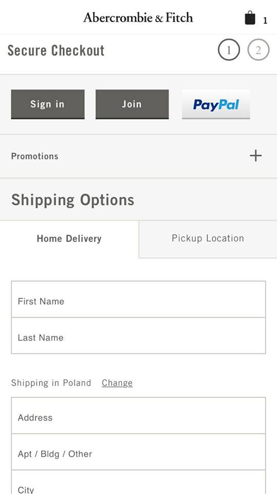 Abercrombie.com 최적화 체크아웃 예: