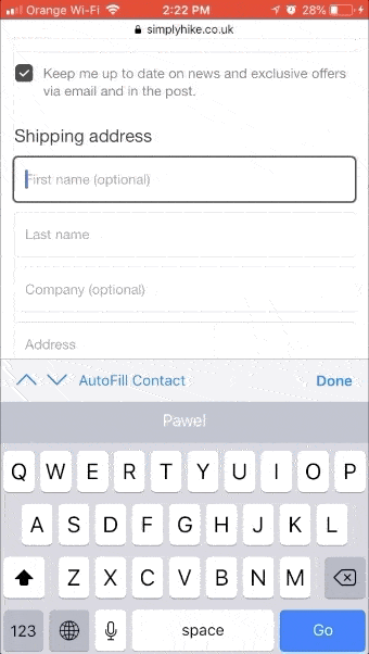 Mobile ecommerce floating labels