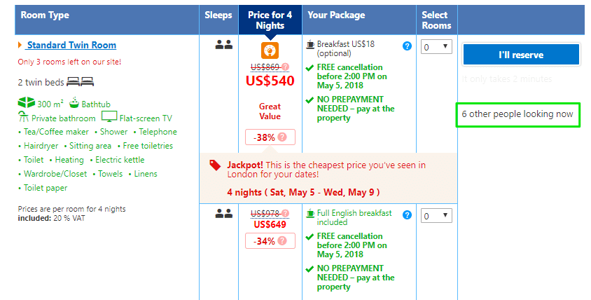 Urgency technique on Booking.com