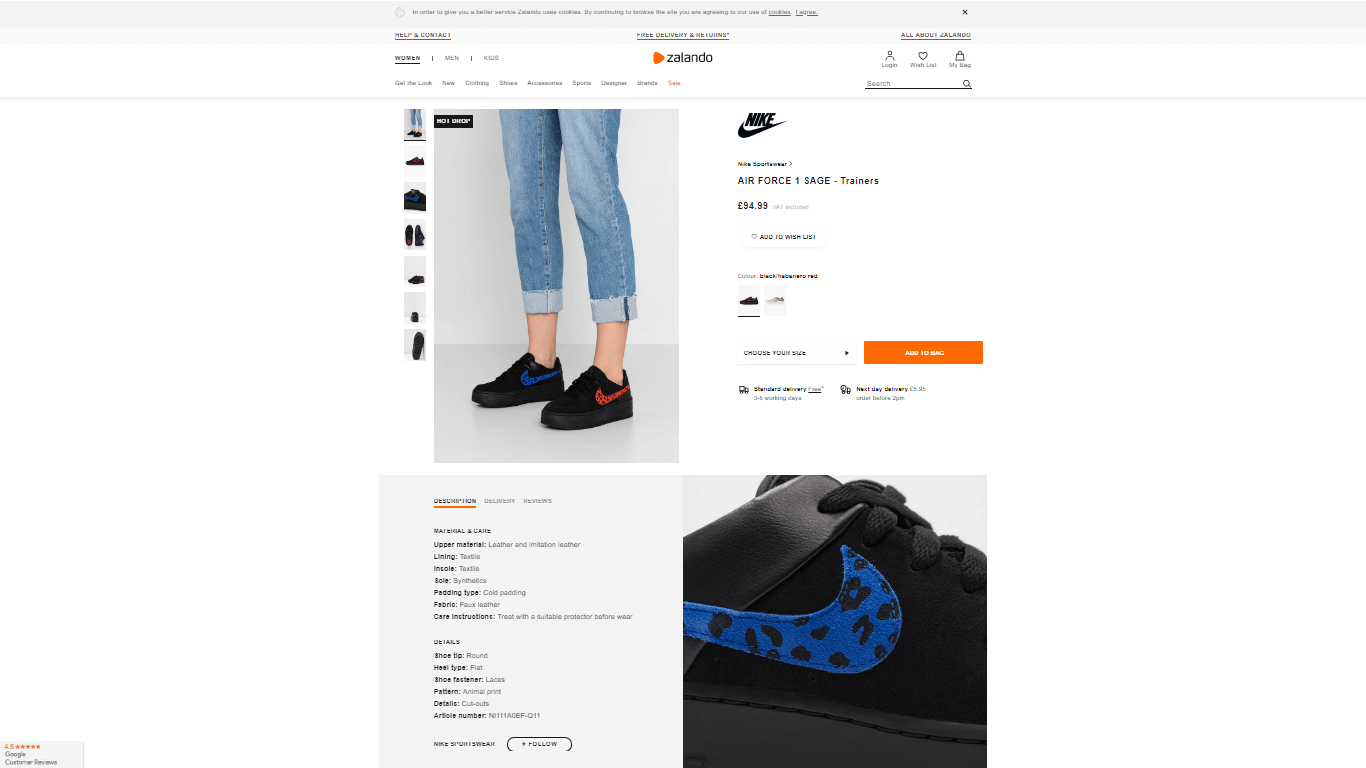 Modelo de página de produto Zalando