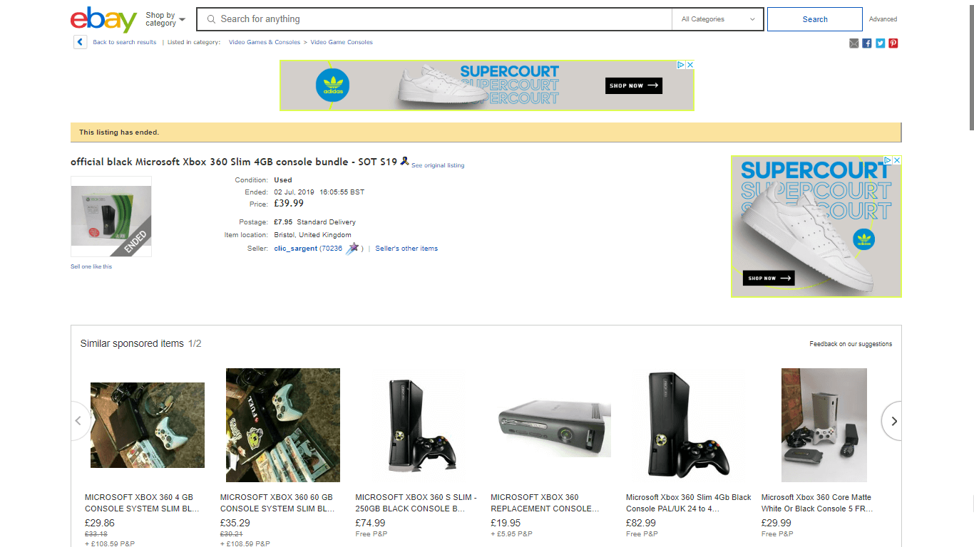 Ebay continua a mostrare gli elenchi terminati mentre suggerisce prodotti simili
