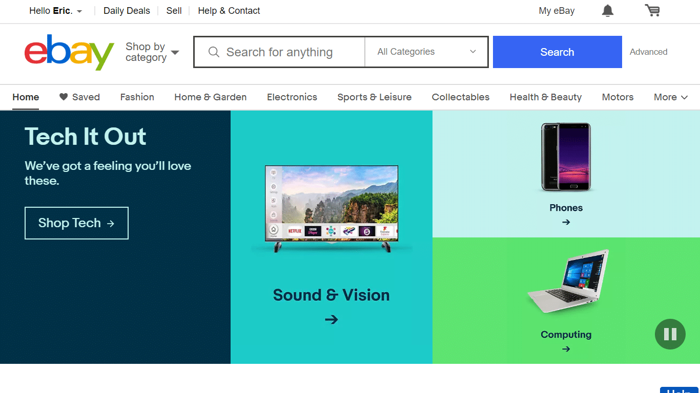 Ebayは、ログイン時に顧客の名前を表示します