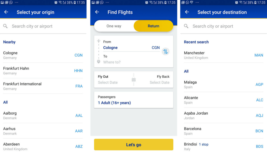 Ryanairは、過去の検索、購入、場所に基づいて検索オプションを事前に入力します