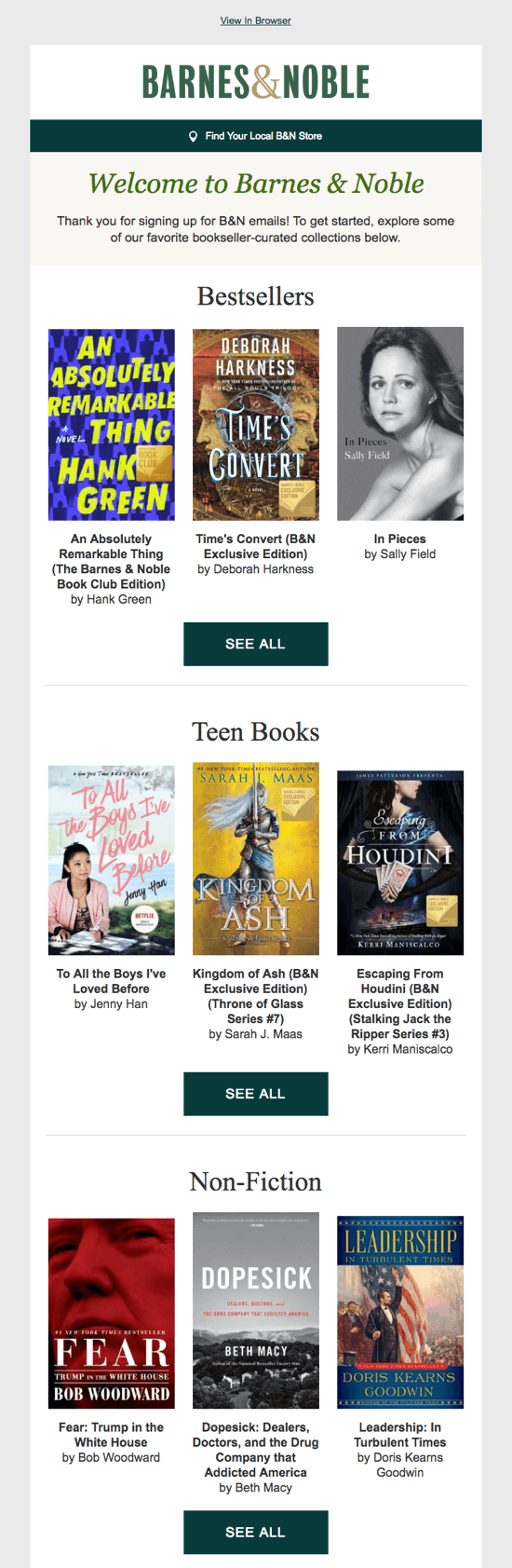 Barnes and Noble con la loro email di benvenuto