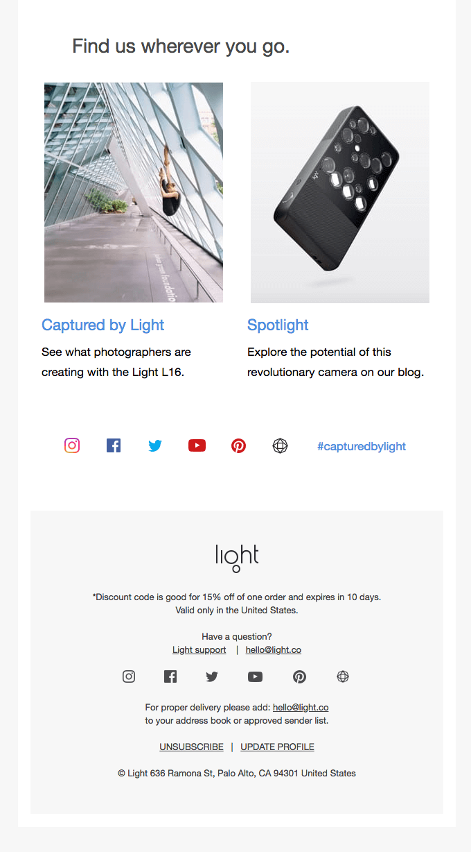 Light ve hoş geldiniz e-postası