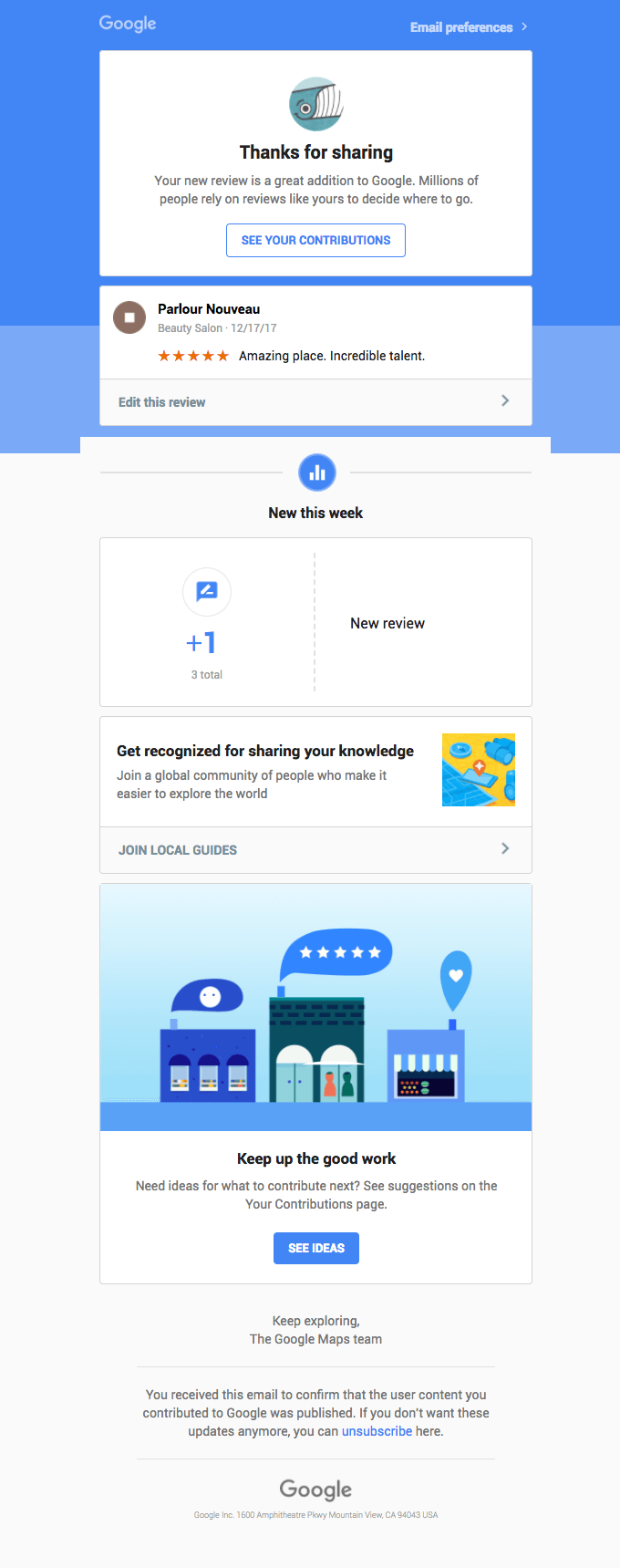 Google ve inceleme ve geri bildirim e-postası