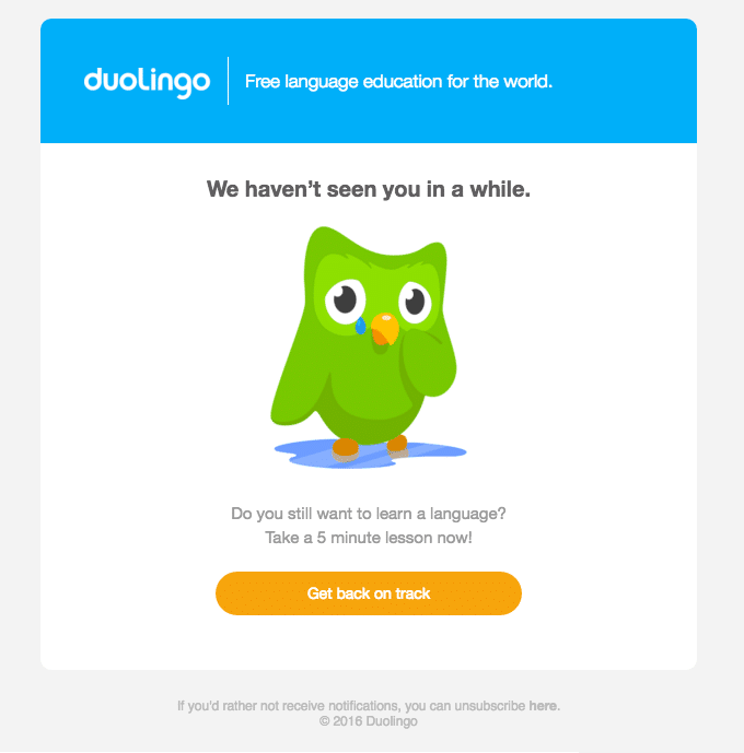 Duolingo ve yeniden etkileşim e-postası