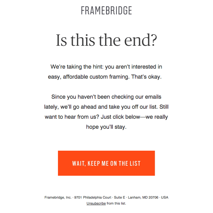 Framebridge ve yeniden etkileşim e-postası