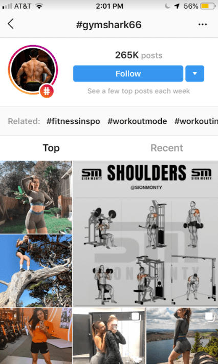 Gymshark e il loro hashtag su instagram che mostra il coinvolgimento dei clienti