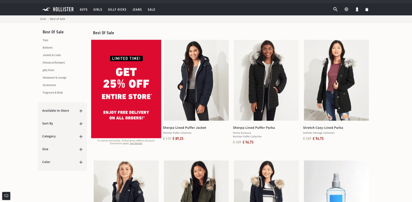 Hollister 以粗體顯示折扣價