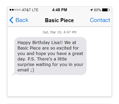El gráfico muestra un SMS de cumpleaños.