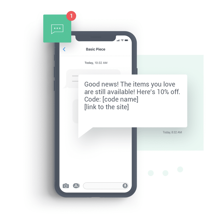 Los gráficos muestran cómo se vería un SMS después de que el cliente abandona la navegación.