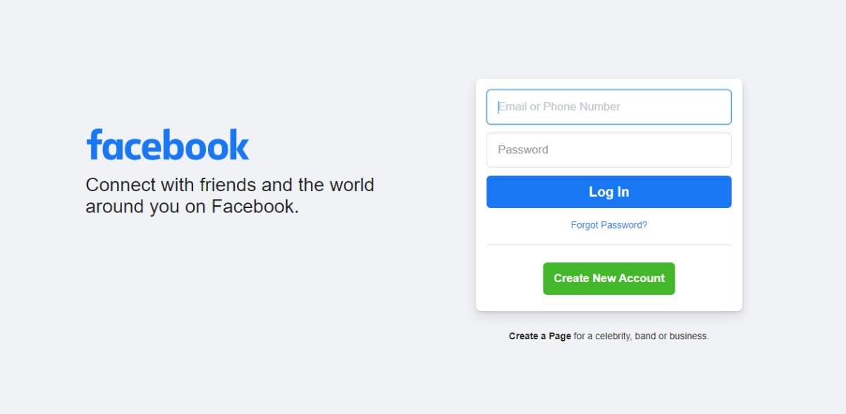Strona główna Facebooka w mediach społecznościowych