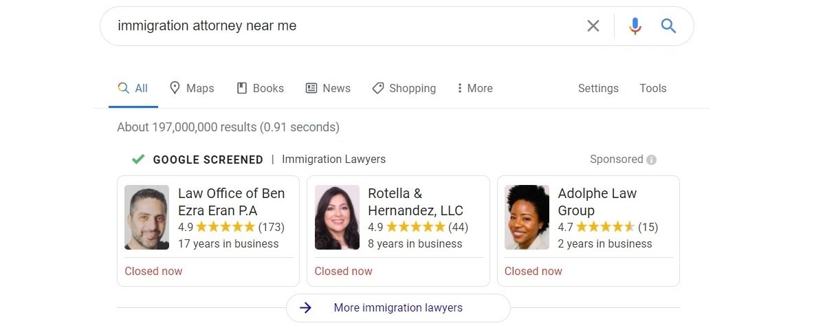 prawnik ds. imigracji w wynikach wyszukiwania google