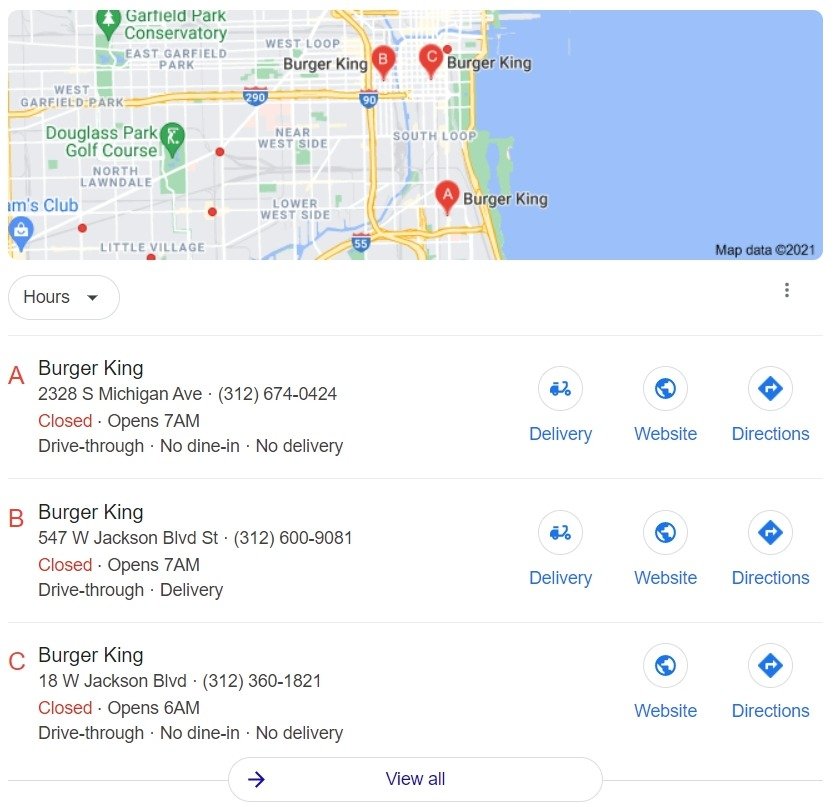 Burger King Chicago emplacements