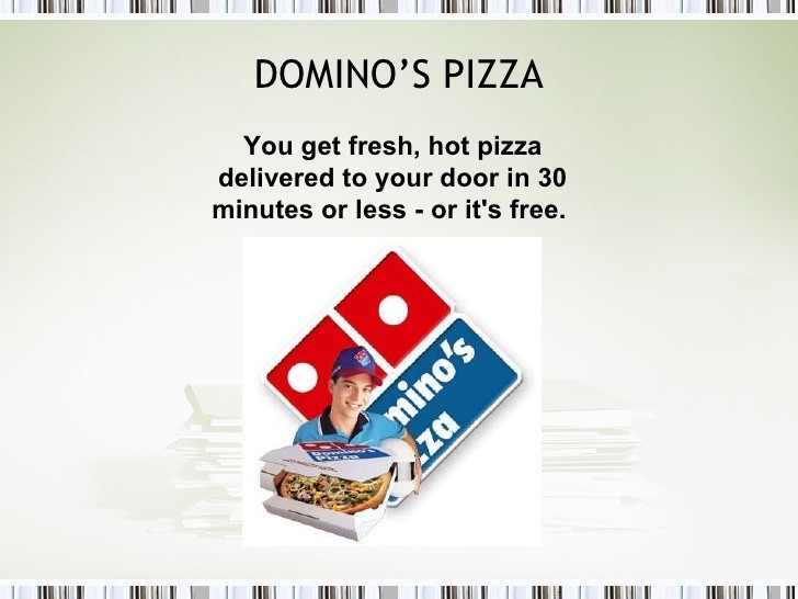 Domino's Pizza 销售主张 - 如果未在 30 分钟内送达，则免费