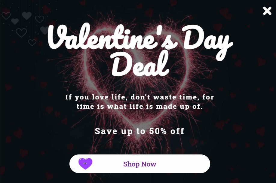 Popup-Vorlage für Valentinstag-Angebote