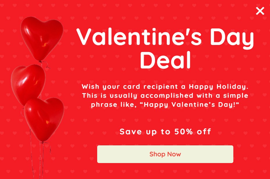 Popup-Vorlage für Valentinstagsverkäufe