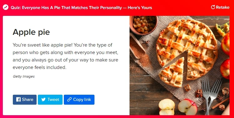 BuzzFeed 的測驗結果示例