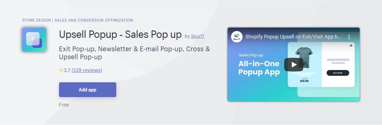 Допродажа всплывающих окон Shopify
