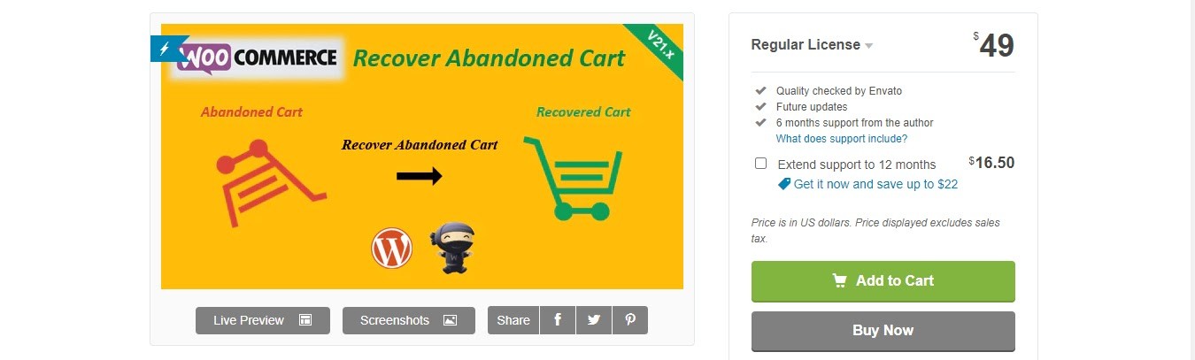 WooCommerce восстановить брошенную корзину