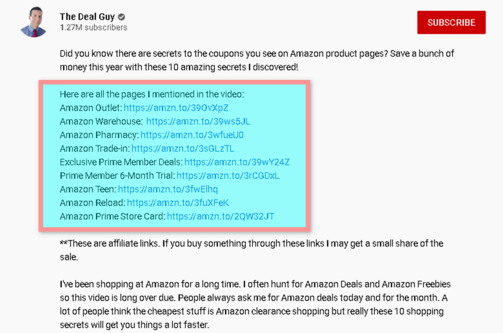 Descrizione del video con link di affiliazione
