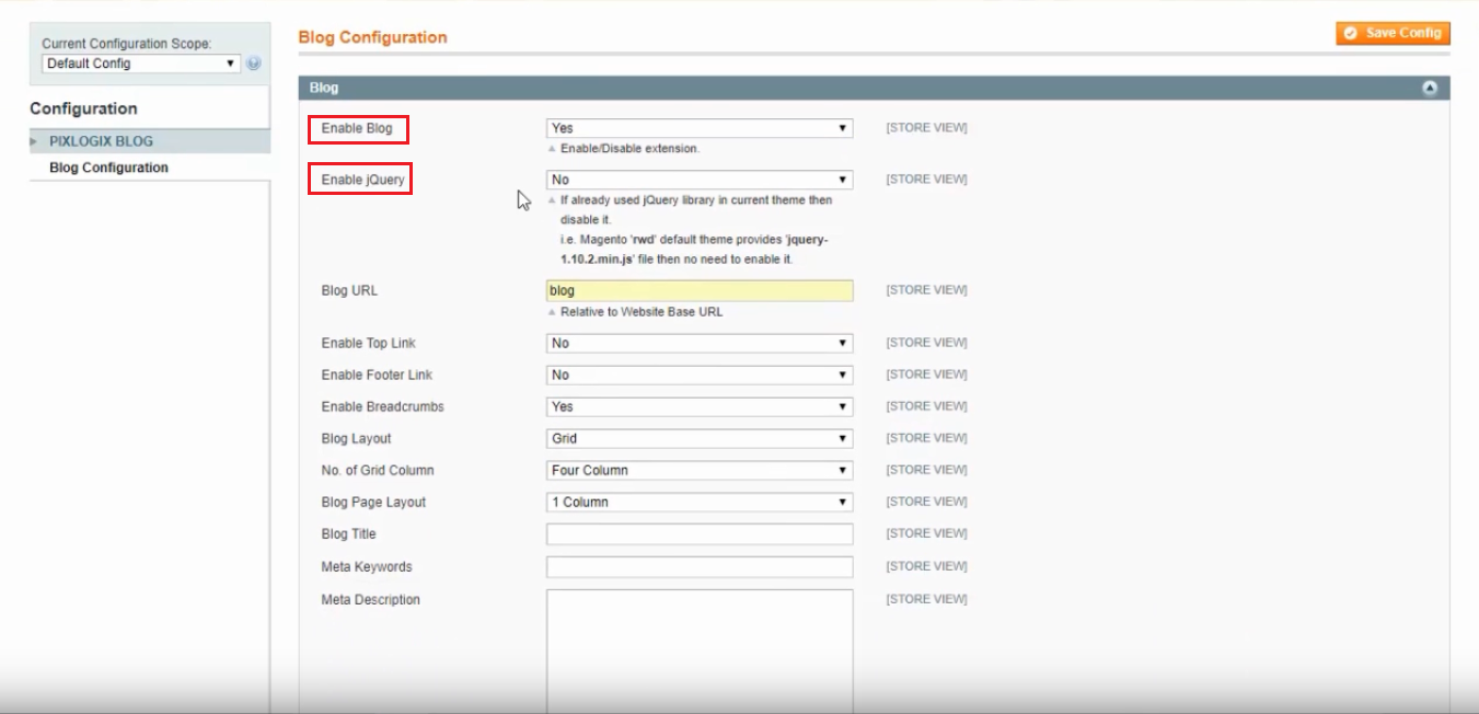 habilitar blog, deshabilitar jquery