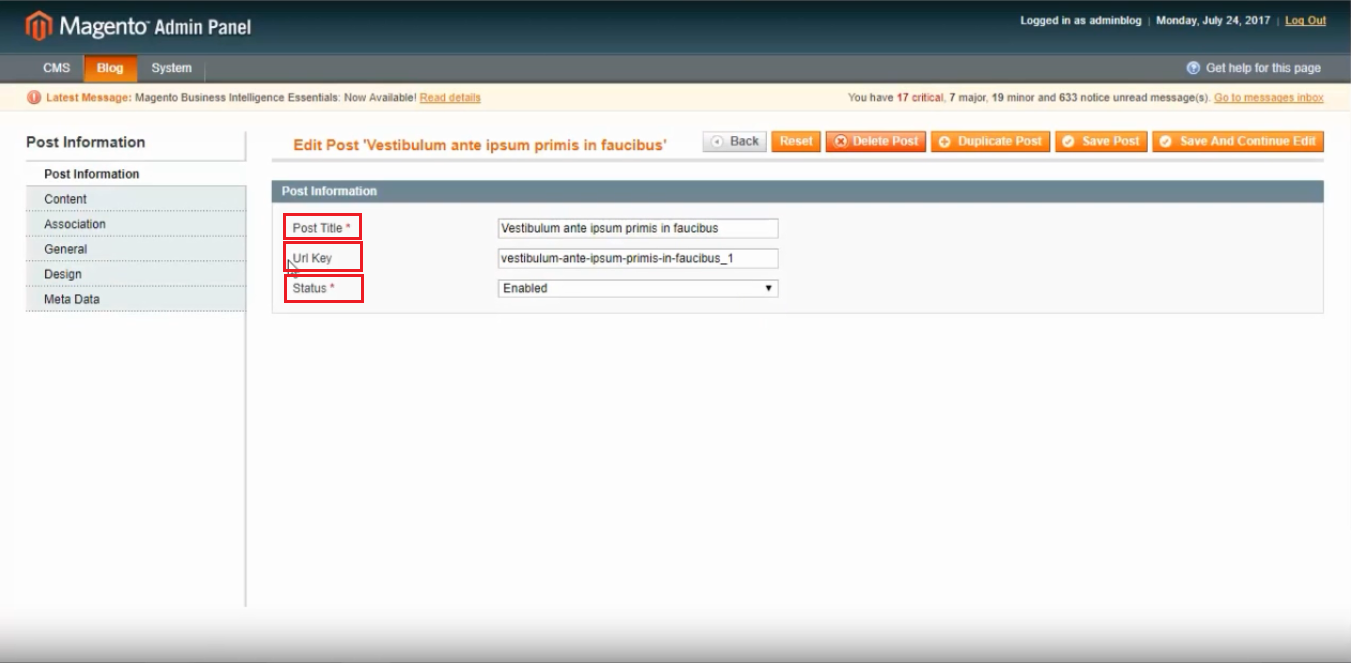 Título de la publicación, URL y estado