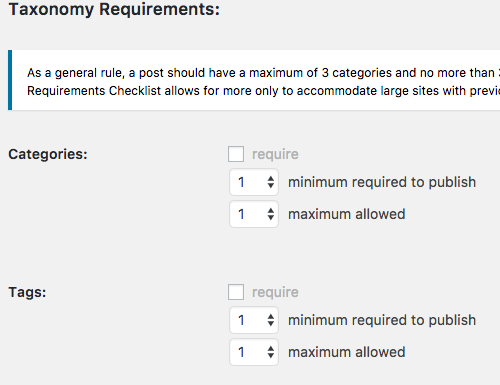 lista de requisitos taxonomia de postagens