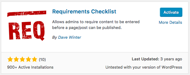plugin de lista de verificação de requisitos