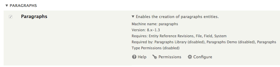 Instalação do módulo de parágrafos Drupal