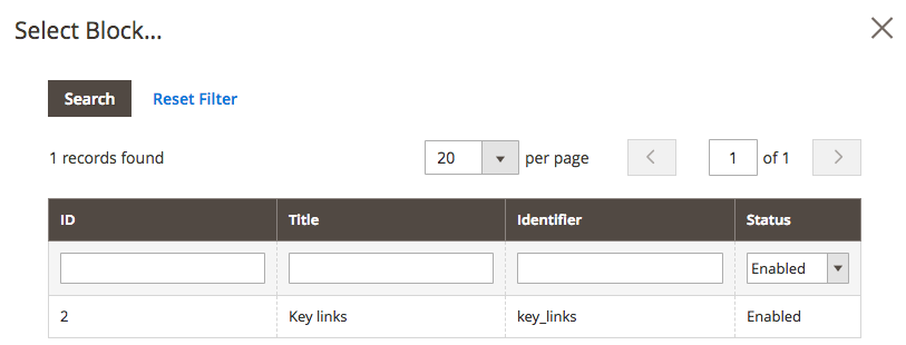 selecione o bloco magento