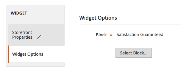 opções de widget magento escolher