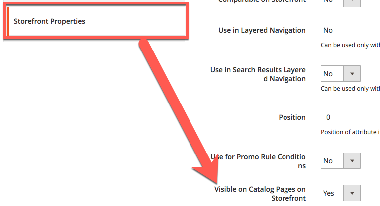 atributos magento visíveis