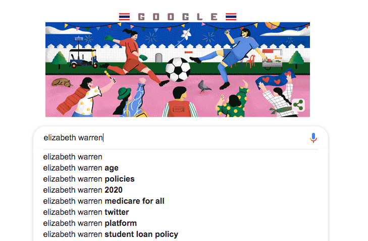 sugestii de căutare pe google pentru elizabeth warren