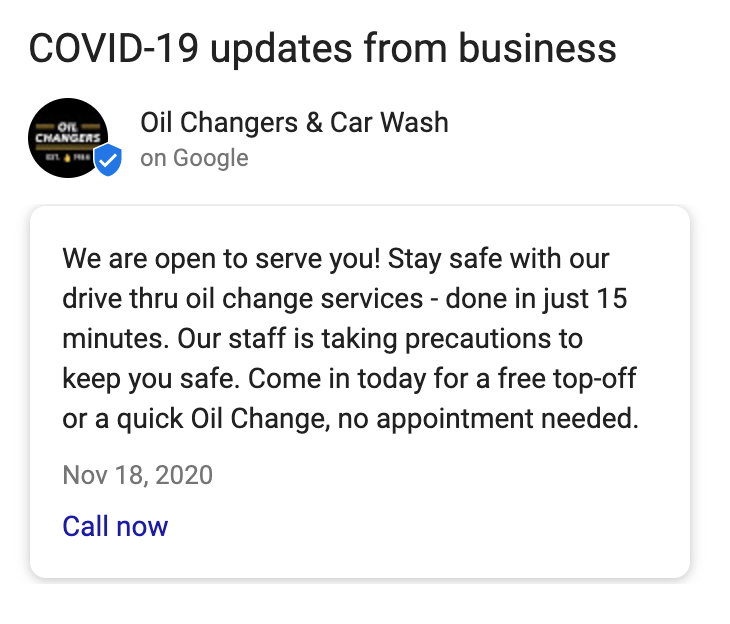 Przykład wpisu w Google My Business w czarny piątek