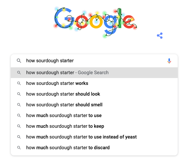 captură de ecran cu completarea automată Google pentru modul de interogare