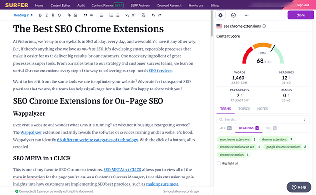 seo chrome rozszerzenia słowo kluczowe surfer