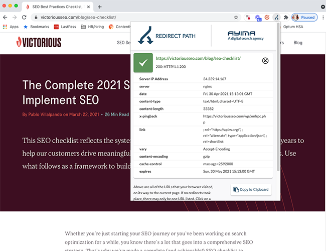 rozszerzenie seo chrome ścieżka przekierowania ayima