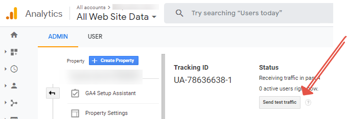 GA Отправить тестовый трафик