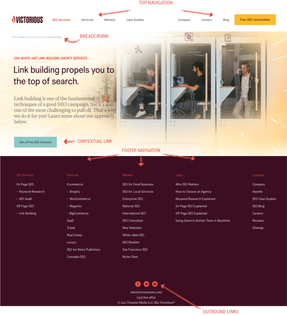 Screenshot mit Hinweisen, warum interne Links wichtig für SEO sind