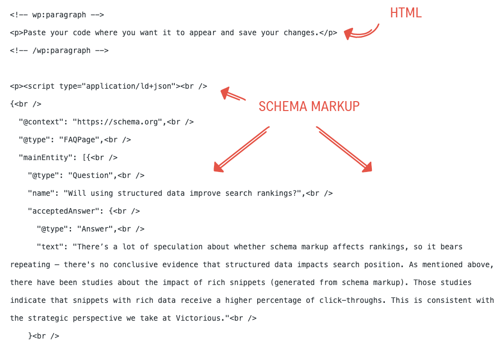 captura de pantalla del código JSON-LD agregado a HTML