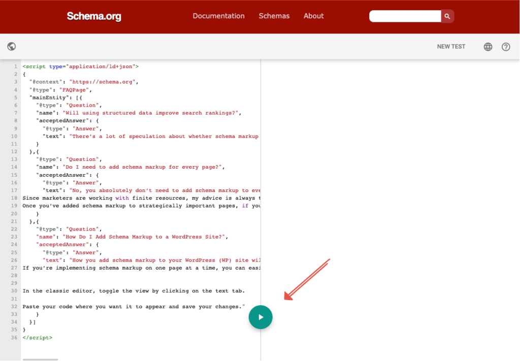 captura de pantalla de la herramienta de validación schema.orgs