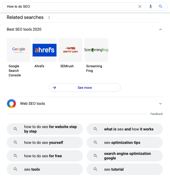 uso de búsquedas relacionadas con Google para la investigación de palabras clave