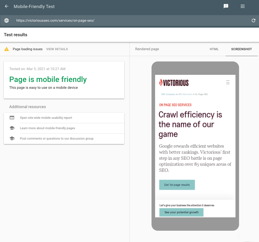 technical seo checklist - mobile friendly test