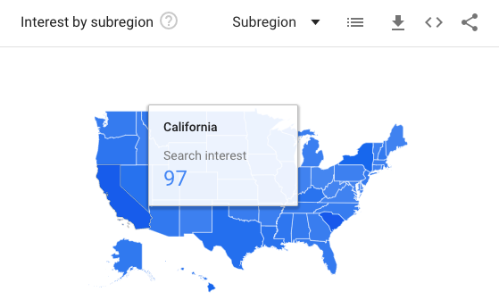 Un mapa de los EE. UU. que muestra California.