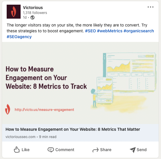 Victorious 在 LinkedIn 上分享了一篇 SEO 博客文章