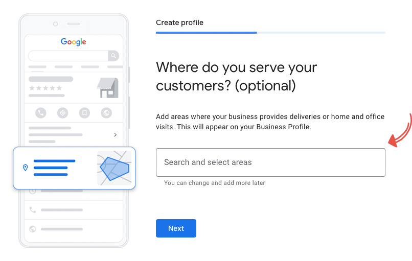agregar un área de servicio a su perfil comercial de Google