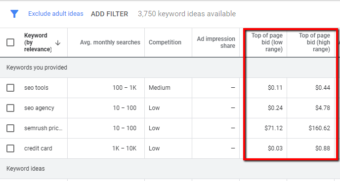 หน้าเครื่องมือวางแผนคีย์เวิร์ดของ Google Google keyword planner page