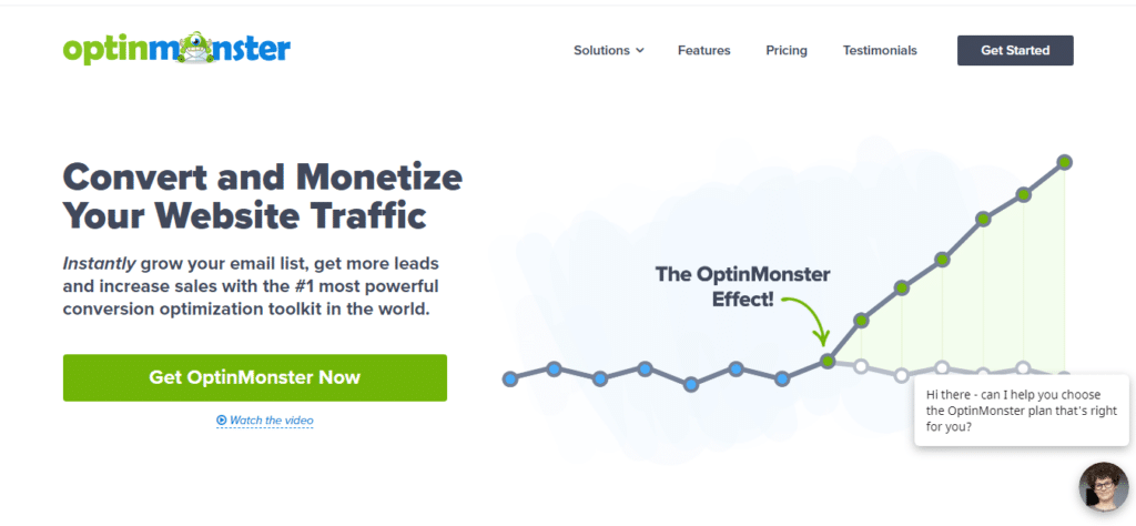 الصفحة الرئيسية لموقع optinmonster